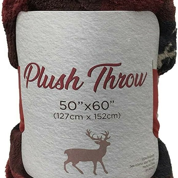 Christmas Winter Lodge Plush Throw Blanket Country Plaid New - Picture 2 of 2